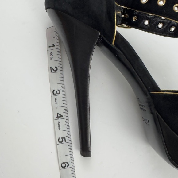 Fendi black suade with gold trim Grommet peep toe platform heels - Picture 10 of 10